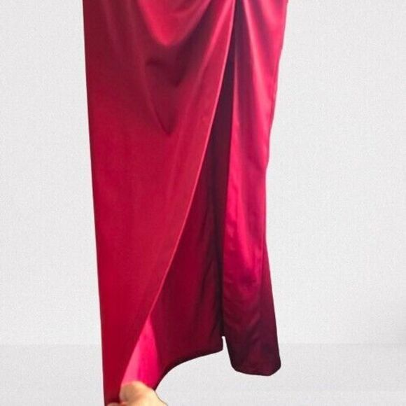 Aqua Women'S Red Draped Neck Ruched Side Slit Formal Dress Gown Size 2 - Picture 5 of 10